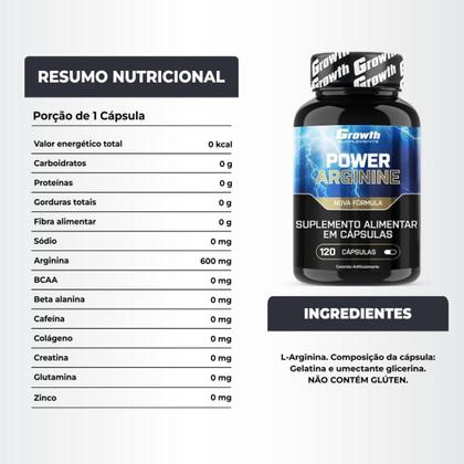 Imagem de Arginina 120 Caps + Cafeina 200mg 60 Caps Growth Supplements