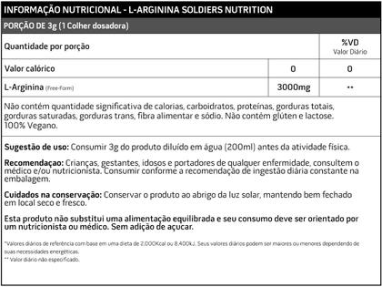 Imagem de Arginina 500g - 100% Puro Importado - Soldiers Nutrition