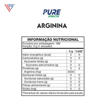 Imagem de Arginina 500g Pura Vasodilatador Pure Athletic Sabor:Sem Sabor