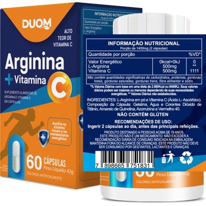 Imagem de Arginina + vitamina c imunidade 60 caps clean label - duom