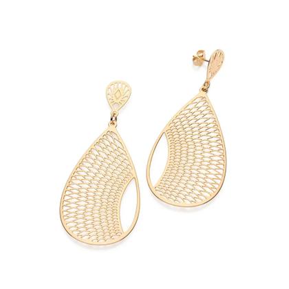 Imagem de Argola Grande Rommanel Trabalhada Banhada A Ouro 18k Formato De Gota Pêndulo