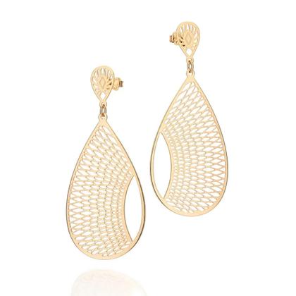 Imagem de Argola Grande Rommanel Trabalhada Banhada A Ouro 18k Formato De Gota Pêndulo