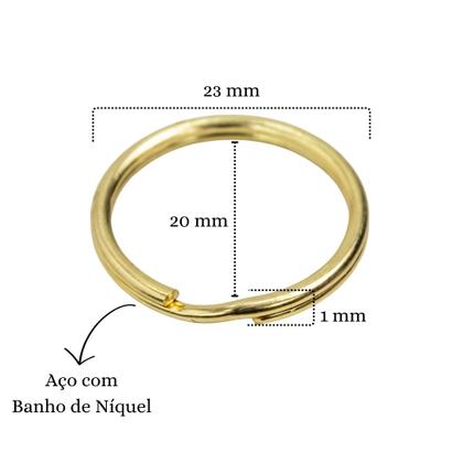 Imagem de Argolas Resistentes Para Chaveiros 23mm Dourada Sem Corrente 300 Unidades