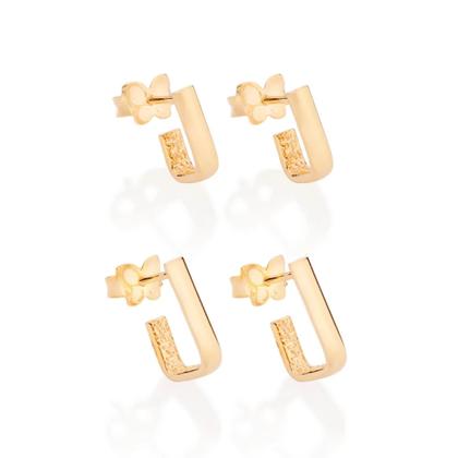 Imagem de Argolas Rommanel Kit Primeiro Segundo Furo Banhadas A Ouro 18k Lindas Elegantes