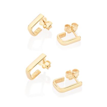 Imagem de Argolas Rommanel Kit Primeiro Segundo Furo Banhadas A Ouro 18k Lindas Elegantes