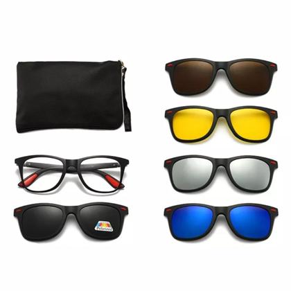 Imagem de Armação de Oculos de Sol c/ Clip On Troca Varias Lente Preto Polarizado Uv 