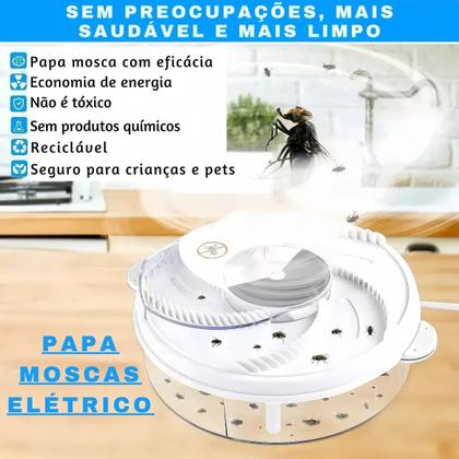 Imagem de Armadilha Pega Papa Moscas Repelente Coletor Natural Elétrica 20cm USB Silenciosa Aparelho Eficiente Segura Automático Giratório