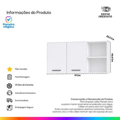 Imagem de Armário 2 Portas Aereo com 1 Nicho Cozinha Modular Novidade