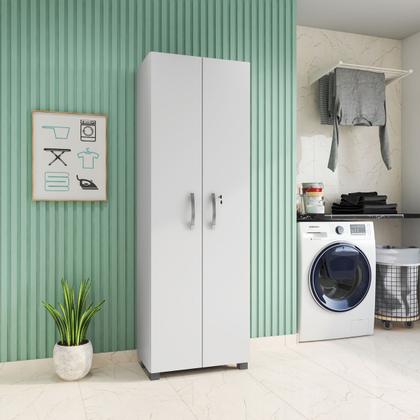 Imagem de Armário 60cm Multiuso 2 Portas Com Chave Prateleira Cozinha Lavanderia Quarto - Branco