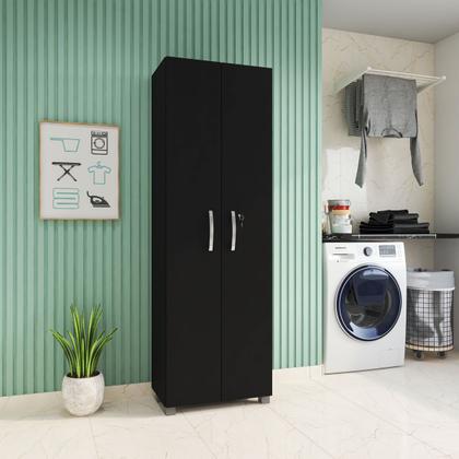 Imagem de Armário 60cm Multiuso 2 Portas Com Chave Prateleira Cozinha Lavanderia Quarto - Preto