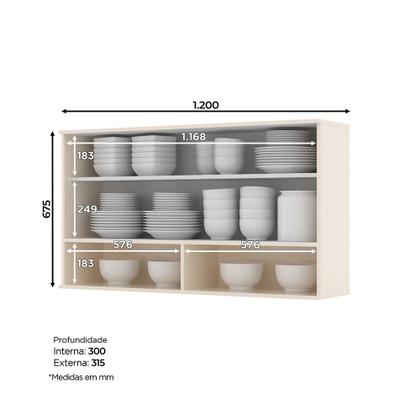 Imagem de Armário Aéreo 120cm 1 Porta Basculante de Vidro Connect Henn - Off White