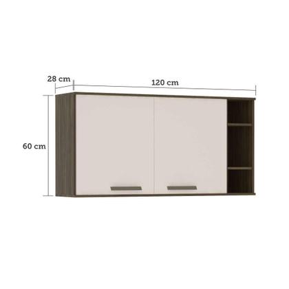 Imagem de Armário Aéreo 120cm 2 Portas 1 Prateleira C/Nicho Lateral