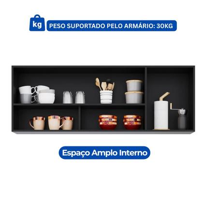 Imagem de Armário Aéreo 1,50m com 2 Portas Cozinha Área de Serviço Maya Preto