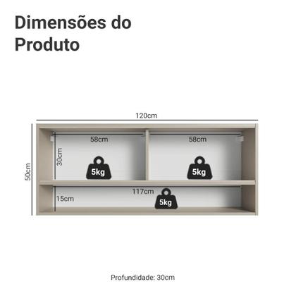 Imagem de Armário Aéreo 2 Portas de Correr de Vidro Reflex e 1 Nicho Crema Nice Madesa