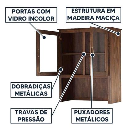 Imagem de Armário Aéreo 2 Portas De Vidro Oratório Madeira Maciça - Imbuia