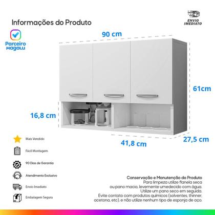 Imagem de Armário Aereo 3 Portas com Nicho Cozinha Compacta Modular