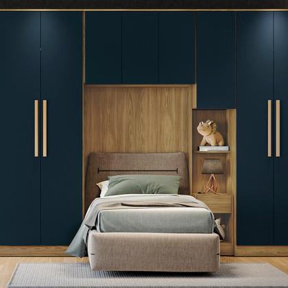 Imagem de Armário Aéreo 3 Portas Kappesberg Adapt Nogueira/Azul Profundo 105cm