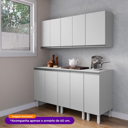 Imagem de Armário Aéreo 60 cm MDF Branco Fosco com 2 Portas e Prateleira Regulável, Linha Modular para Cozinha, Lavanderia e Banheiro, Entregue Montado