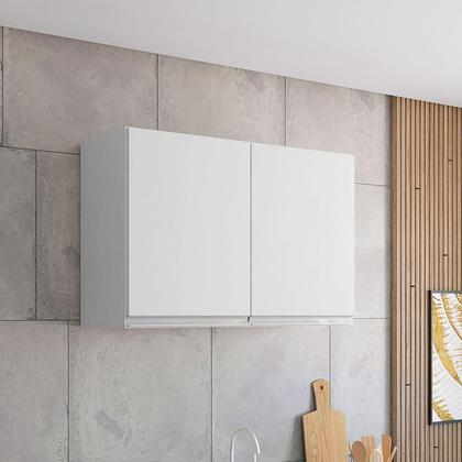 Imagem de Armário Aéreo 80 cm com balcão de pia 100 cm Andréia branco brilho  AJL