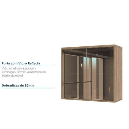 Imagem de Armário Aéreo 80cm 2 Portas Vidro Reflecta 1 Prateleira Mel