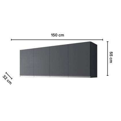 Imagem de Armário Aéreo Andreia 150 cm 4 Portas Cinza - AJL Móveis