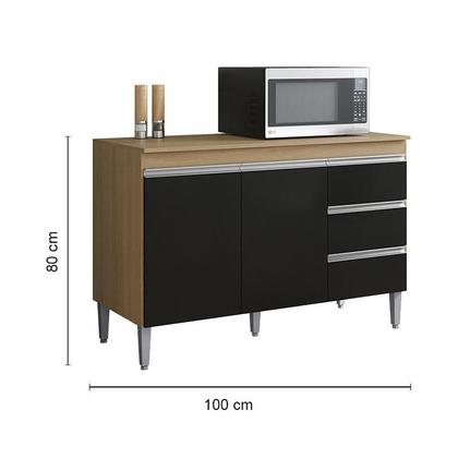 Imagem de Armário Aéreo Andréia 80 cm Balcão de Cozinha com Tampo 100 cm Preto Amêndoa - AJL