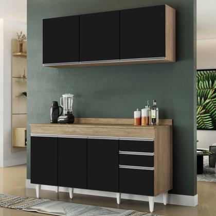 Imagem de Armário Aéreo Argélia e Balcão Gabinete 150cm Marrocos Castanho/Preto - Lumil