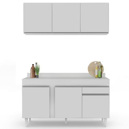 Imagem de Armário Aéreo Argélia e Balcão Gabinete Para Pia com Tampo 150cm Dakota Branco - Lumil