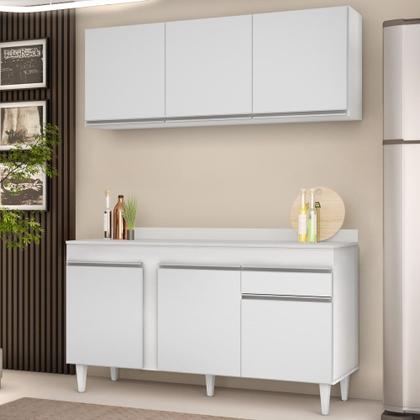 Imagem de Armário Aéreo Argélia e Balcão Gabinete Para Pia com Tampo 150cm Dakota Branco - Lumil