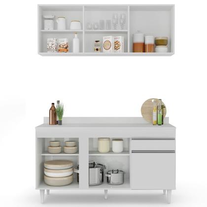 Imagem de Armário Aéreo Argélia e Balcão Gabinete Para Pia com Tampo 150cm Dakota Branco - Lumil