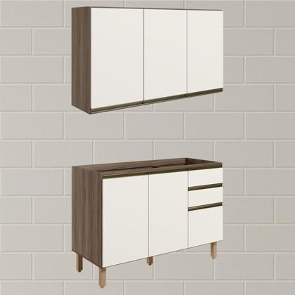 Imagem de Armario Aereo Balcao Pia 120 cm MDF Kali Carvalho Toq Off White Cetim Nicioli