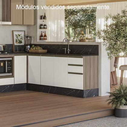 Imagem de Armario Aereo Balcao Pia 120 cm MDF Kali Carvalho Toq Off White Cetim Nicioli