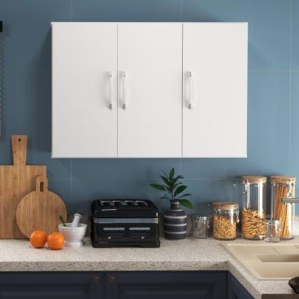 Imagem de Armário Aéreo Branco Multiuso 3 Portas P/ Cozinha E Despensa