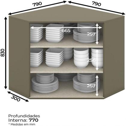 Imagem de Armário Aéreo Canto Oblíquo 02 Portas Connect Henn Duna Com Cristal