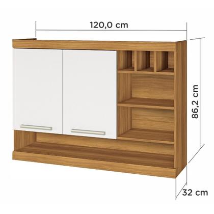 Imagem de Armário Aéreo com 2 Portas e Adega Burguesa Premium 120cm Cozinha Modular Nesher