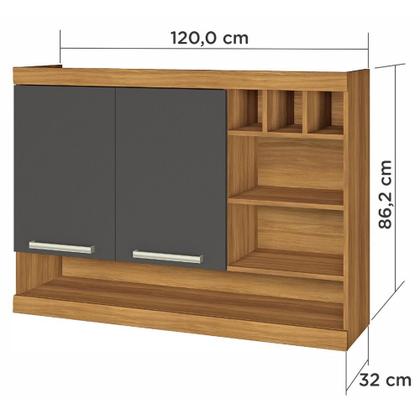 Imagem de Armário Aéreo com 2 Portas e Adega Burguesa Premium 120cm Cozinha Modular Nesher