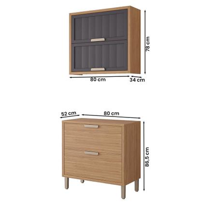 Imagem de Armário Aéreo com Balcão Estela 80 cm com 3 Portas 1 Gaveta