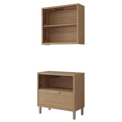 Imagem de Armário Aéreo com Balcão Estela 80 cm com 3 Portas 1 Gaveta