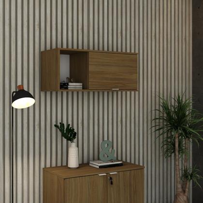 Imagem de Armário Aéreo com Nicho e Porta Basculante 35cm x 80cm x 35cm Marrom/Vermont Oak _ Branco