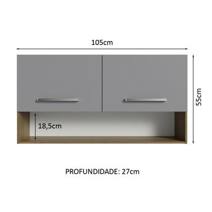 Imagem de Armário Aéreo Cozinha 105cm 2 Portas 1 Nicho Rustic/Cinza Emilly Madesa