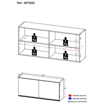 Imagem de Armário Aéreo Cozinha 120 cm 2 Portas Veneza Multimóveis MP3682.895 Preto