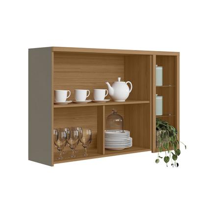 Imagem de Armário Aéreo Cozinha 120 Cm Allure 2 Portas com Vidro e Led 100% Mdf Jequitibá/Gris Fosco - Linea Brasil