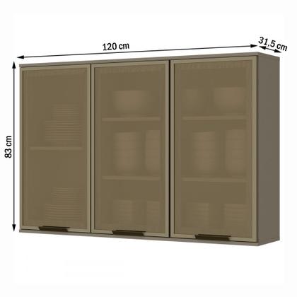 Imagem de Armário Aéreo Cozinha 120 cm Connect 3 Portas com Vidro 100% Mdf Duna - Henn