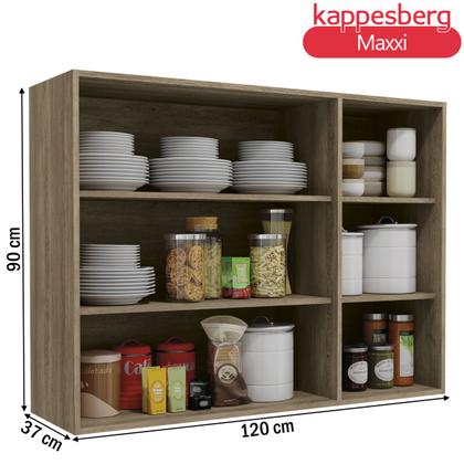Imagem de Armário Aéreo Cozinha 120 cm Maxxi 3 Portas com Vidro Nogal - Kappesberg