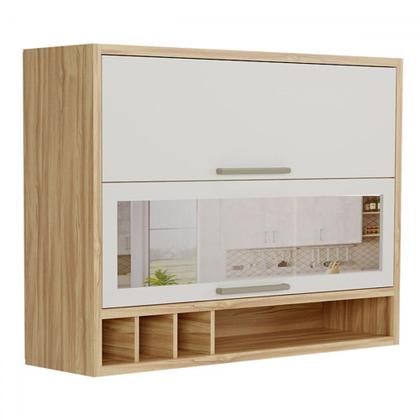 Imagem de Armário Aéreo Cozinha 120 Cm Syrah 2 Portas com Vidro 100% Mdf Amêndoa/Off White - Rio Doce