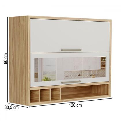 Imagem de Armário Aéreo Cozinha 120 Cm Syrah 2 Portas com Vidro 100% Mdf Amêndoa/Off White - Rio Doce
