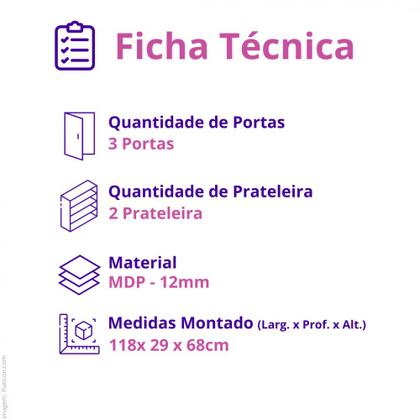 Imagem de Armário Aéreo Cozinha 3 Portas Maísa
