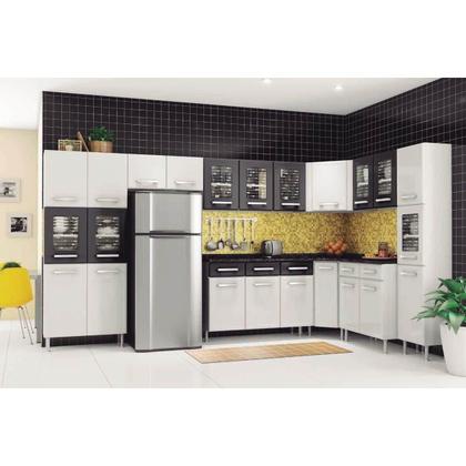 Imagem de Armário Aéreo Cozinha Modulado  Gourmet 7009 3 Portas c/Vidro Branco/Preto - Bertolini