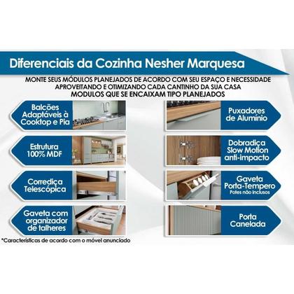 Imagem de Armário Aéreo Cozinha Modulado Marquesa c/ 1 Porta Basculante e nicho p/ Microondas 80cm Nature - Nesher