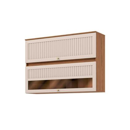 Imagem de Armário Aéreo Cozinha Modulado Requinte c/ 2 Portas Basculante Ripada c/ Vidro 120cm Nature - Henn